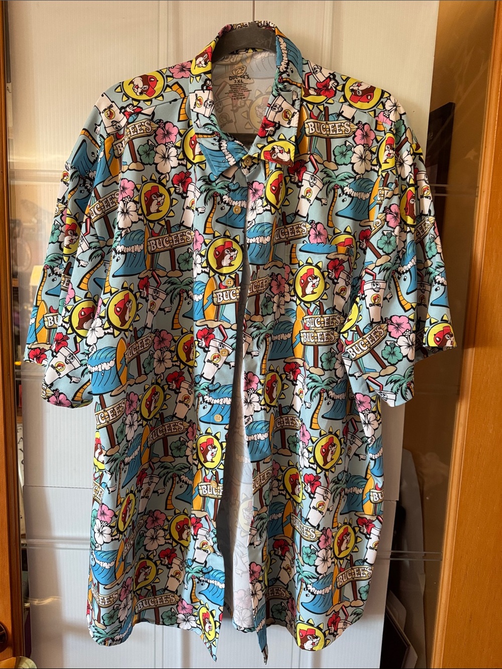 Buc-ee's Light Blue Graphic Short Sleeve Button-Down Shirt
